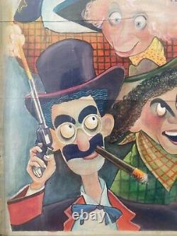 RARE Vintage Hollywood MARX BROTHERS Go West Movie Poster Painting, MGM 1962