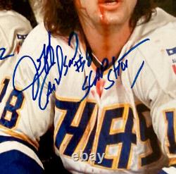 SLAP SHOT MOVIE POSTER TRIPLE SIGNED & INSCRIBED by Hanson Brothers 8x10 RARE
