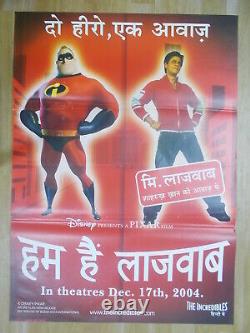 THE INCREDIBLES 2004 Rare Movie Poster India Promo Orig Ltd Stock HINDI ENG