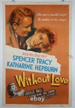 Without Love 1945 Original Movie Poster Spencer Tracy Katherine Hepburn